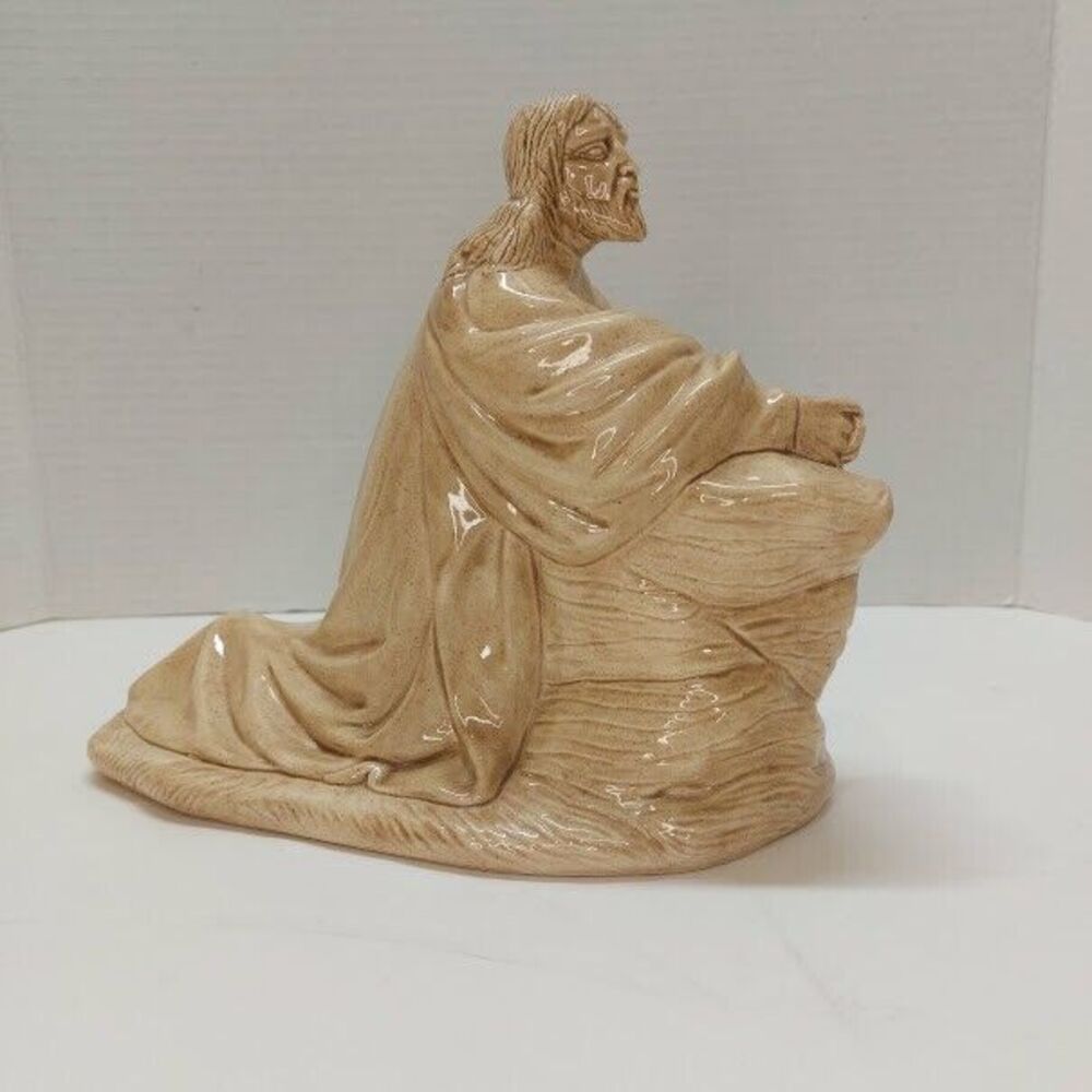 Vtg Hobbyist Ceramic Jesus Praying In The Garden Of Gethsemane  Hand Painted 80s